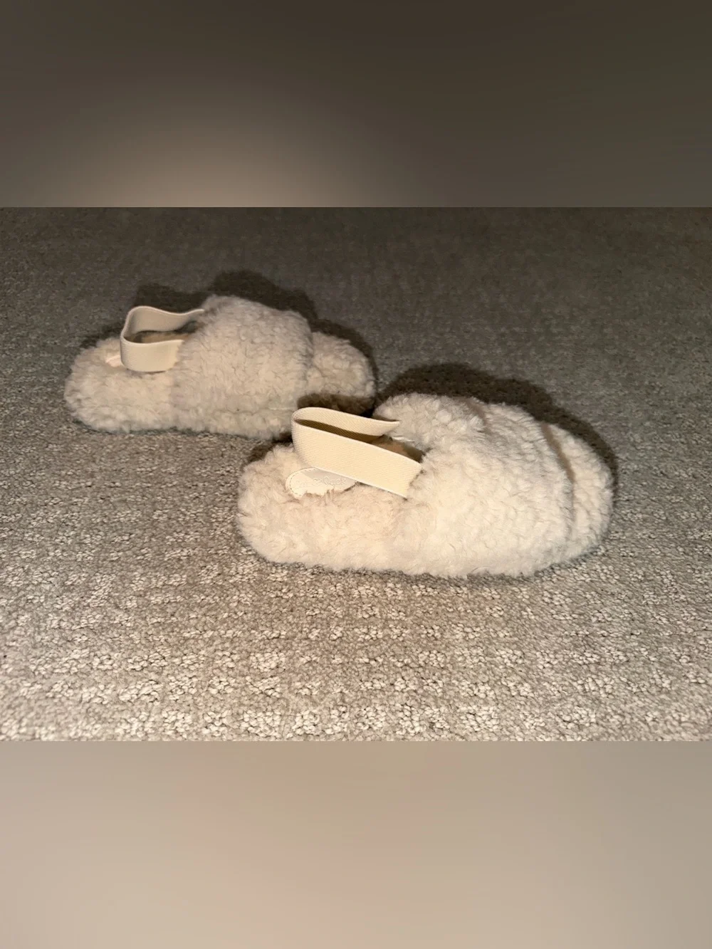 Girls Fluffy Cream Slide Slingback Slippers Size 11/12